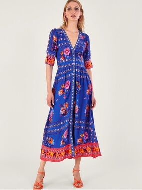 Monsoon - Scarf print dress in lenzing™ ecovero™ blue